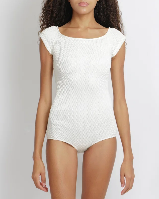 Bottega Veneta Cream Chevron Swimsuit Size IT 34 (UK 2) in White from Sellier
