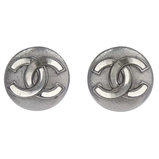 Chanel Button Clip-On Earrings Silver A18K in Silver from AMORE Vintage Tokyo