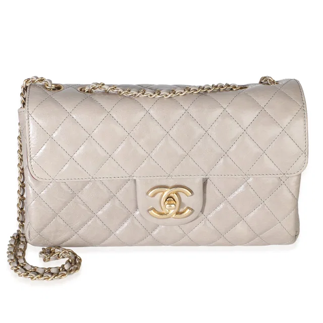 Chanel Grey Quilted Crumpled Calfskin Medium Accordion Flap Bag in Grey Calfskin from myGemma