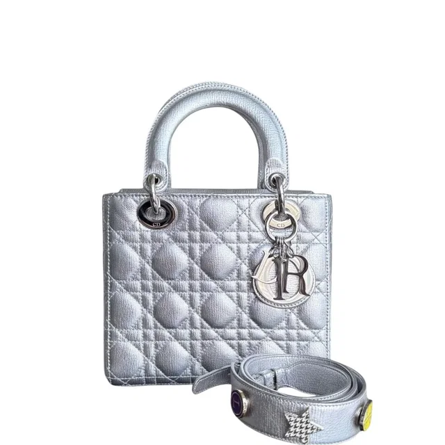 Lady Dior Small Metallic Silver Calfskin SHW in Silver Calfskin from Luxury Promise