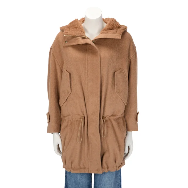 Max Mara Dionea Drawstring Hooded Coat IT 36 in Camel from Blue Spinach