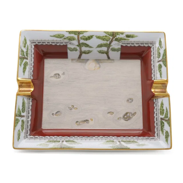 Hermès Ashtray Tray Case Karesansui Japanese Garden Ceramic White Bordeaux in White Ceramic from The Reluxe