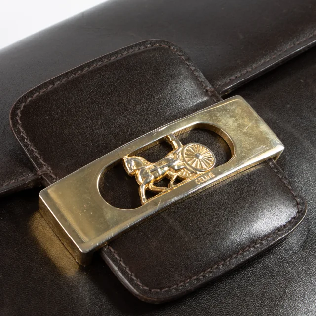 Celine Vintage Dark Brown Shiny Calfskin Carriage Shoulder Bag in Brown Calfskin from Labellov, photo 7 of 7