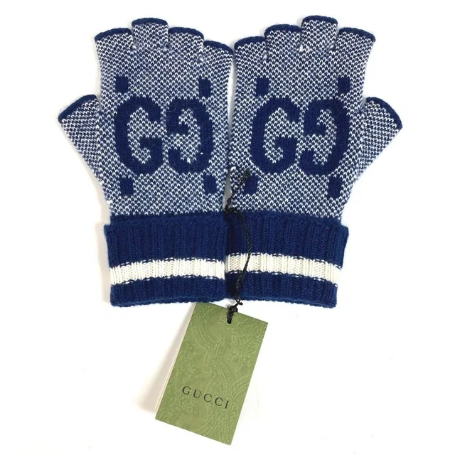 Gucci Gloves Logo GG Fingerless Cashmere Navy in Navy Cashmere from The Reluxe