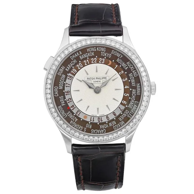 Patek Philippe Complications GMT Brown and Ivory Dial Ladies Watch 7130G-001 in brown|white|gold|gray|red Leather from Jomashop.com