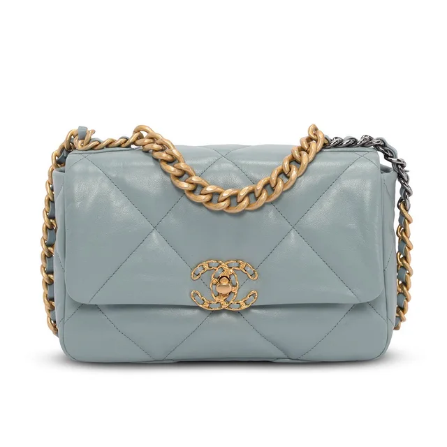 Quilted Lambskin Medium Chanel 19 Flap Bag in Blue Lambskin from Blue Spinach