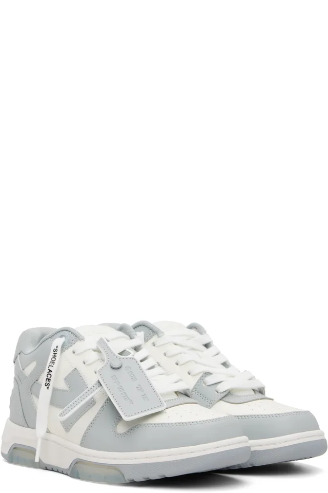 Off-White Gray & White 'Out Of Office' Calf Leather Sneakers, photo 4 of 5 from SSENSE