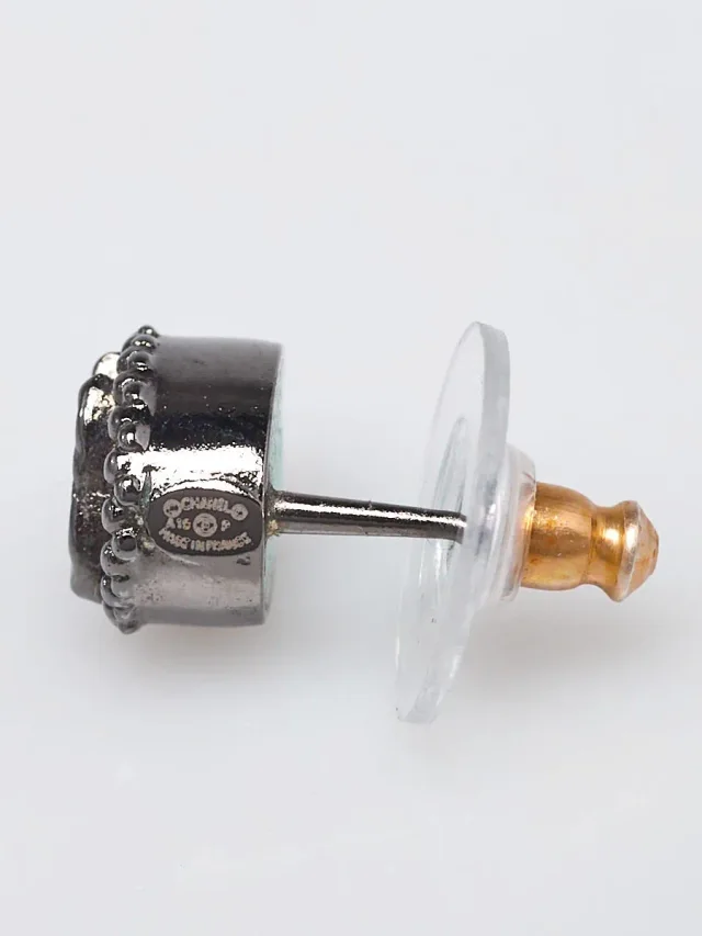 Chanel Blue/Silver Metal CC Stud Earrings in Blue from Yoogis, photo 2 of 2