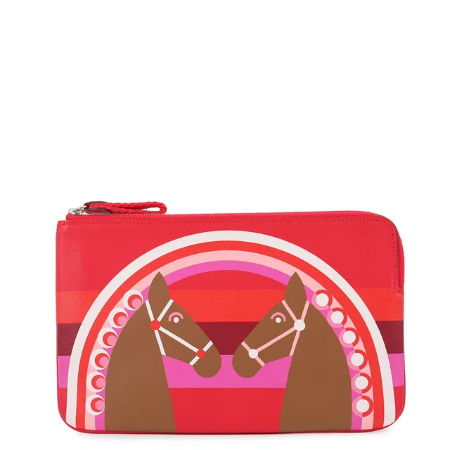 Hermès Carre Pocket Long Pouch Right Rainbow Love Rouge Coeur/Halzan Swift Leather in Red Swift leather from GALLERY RARE