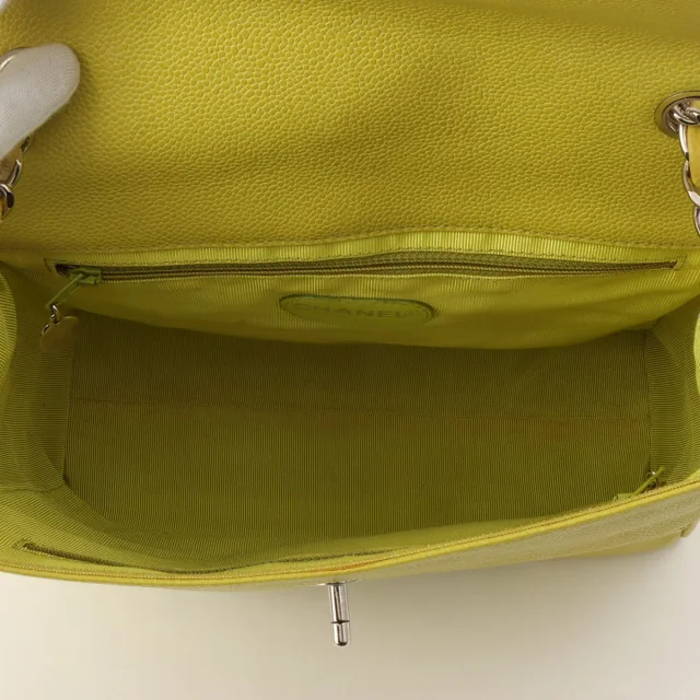 Chanel CC Turnlock Chain Bag, Yellow-Green, circa 1997 in Green Caviar leather from VINTAGE QOO TOKYO, photo 5 of 15