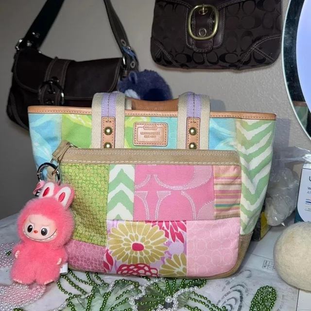 Y2k Coach Multicoloured Patchwork Mini Tote Bag in red Suede from Poshmark