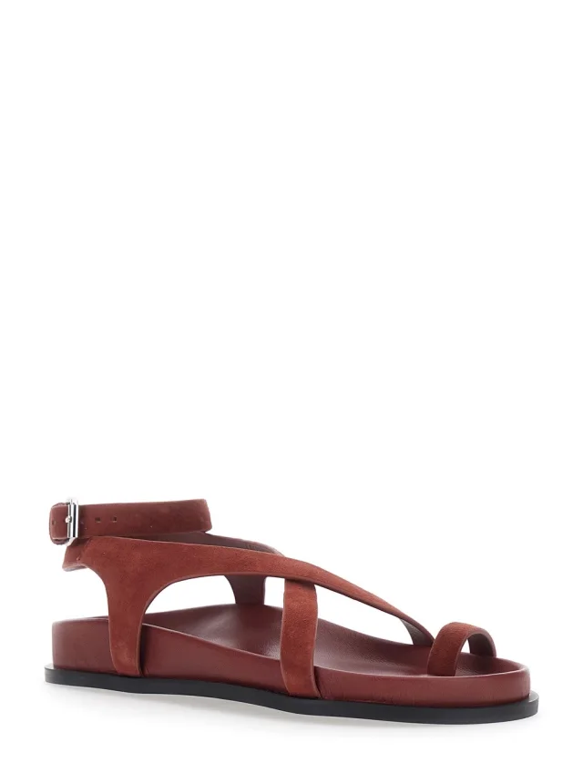 A.emery 'Jalen Slim' Bordeaux Sandals with Woven Straps and Buckle Closure in Suede for Women in 100% Goat Suede, photo 3 of 8 from Gaudenzi Boutique