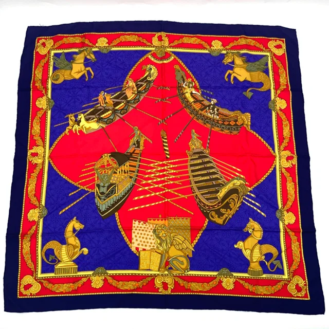 Hermès Scarf Carre 90 Silk Les Bissone de Venise Venice Ship Festival Red Blue in Red Silk from The Reluxe