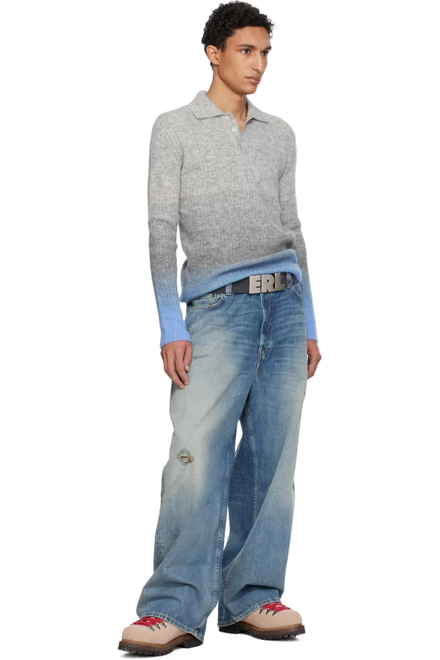 ERL Gray Thin Gradient Knit Polo, photo 4 of 4 from SSENSE