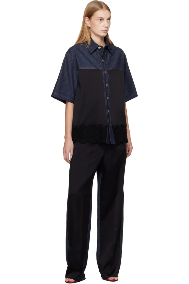 Stella McCartney Navy & Black Satin Panel Short-Sleeve Denim Shirt, photo 4 of 4 from SSENSE