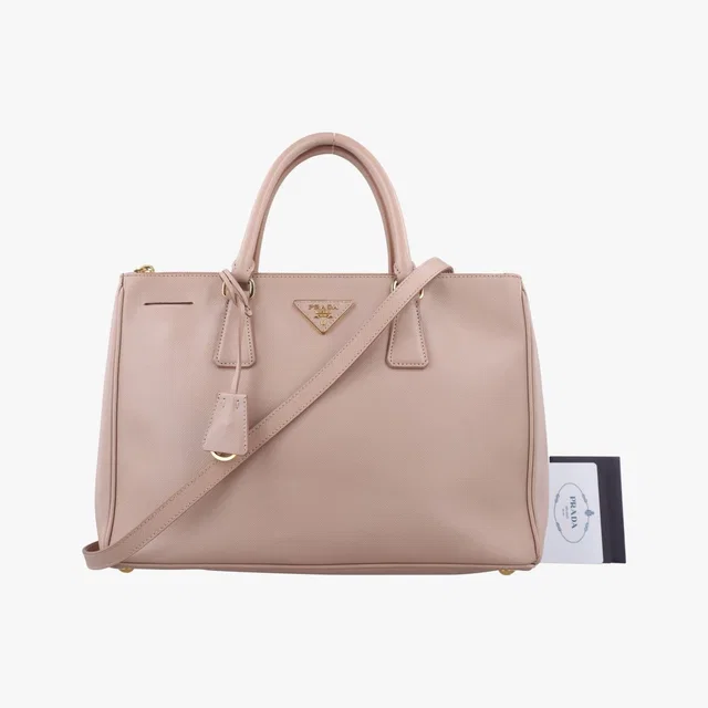 Prada Galleria Pink Saffiano Leather 14 in Pink Saffiano leather from The Reluxe