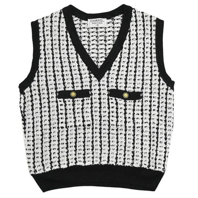 Chanel Sleeveless Top Vest Tweed Black in Black Tweed from AMORE Vintage Tokyo