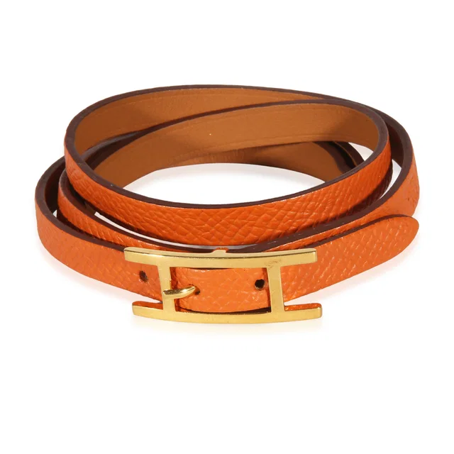 Hermès Gold-Plated Behapi Triple Tour Bracelet in Gold Silk from myGemma