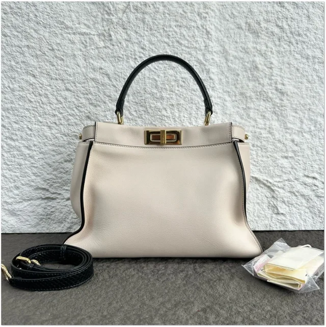 Fendi Smooth Leather Medium Peekaboo Icon Bag in Beige Leather from Luxury Promise
