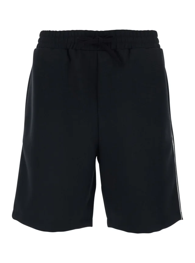 Black Bermuda Shorts with Elastic Waist and VLogo Plaque on the Back for Men in Black, image 1 of 1 from Gaudenzi Boutique