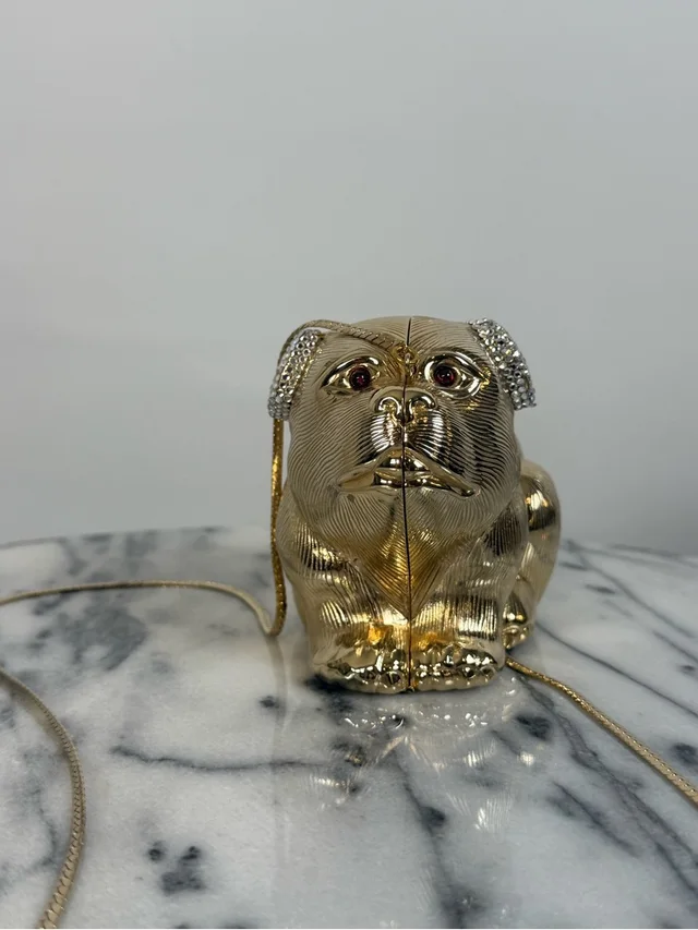 Judith Leiber Pug Dog Purse With Rhinestone Ears in gold Lambskin from Poshmark