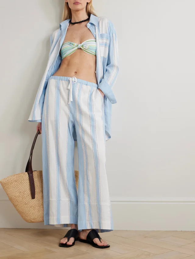 LEMLEM Desta striped cotton-blend wide-leg pants in Blue, photo 2 of 2 from NET-A-PORTER (Canada)