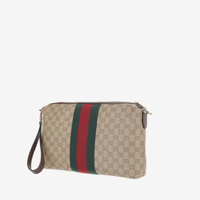 Gucci Gg Coated Canvas With Web Stripe Shoulder Bag — Beige Cotton in Beige Coated canvas from HEWI, photo 2 of 2