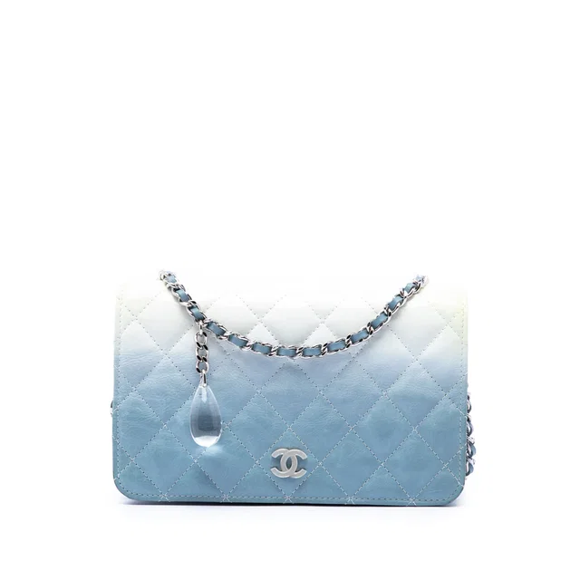 Blue Chanel CC Quilted Ombre Patent and Aged Calfskin Crystal Wallet On Chain Crossbody Bag in Blue Calfskin from Designer Revival