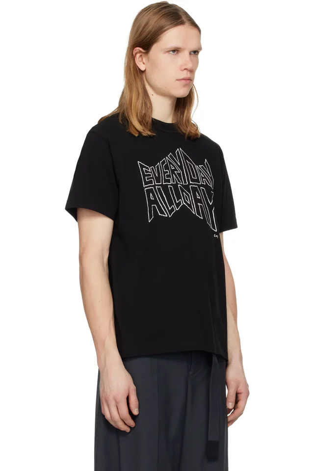 Black 'geoff sacai' Print T-shirt, photo 2 of 4 from SSENSE