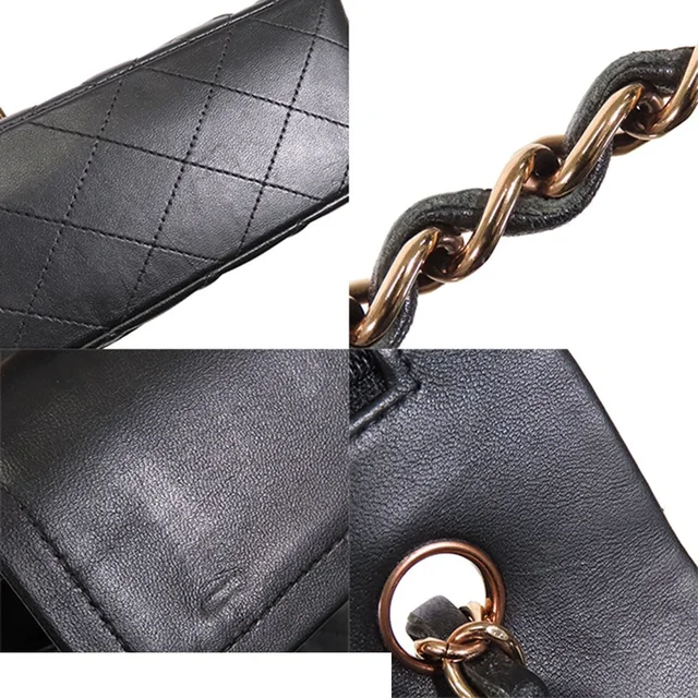 Chanel Chain Black Pink Gold Lambskin Quilted 23 Double Flap Shoulder Bag in Black Lambskin from The Reluxe, photo 3 of 3