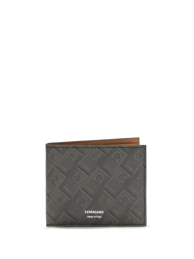 Ferragamo Gancini-Patterned Calfskin Wallet — Gray Calf Leather Bos Taurus in Grey Calfskin from HEWI