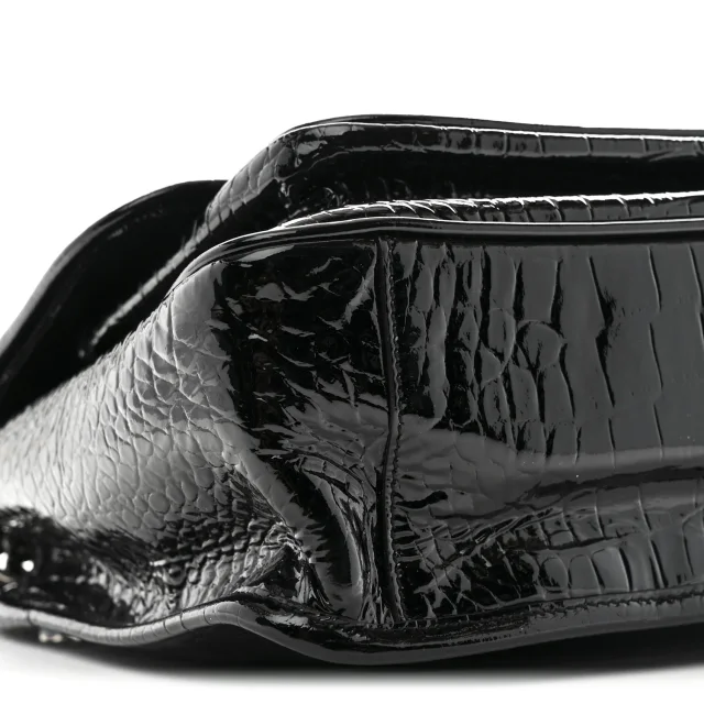 Saint Laurent Patent Crocodile Embossed Lambskin Monogram Medium Niki Chain Satchel Black in Black Lambskin from FASHIONPHILE, photo 9 of 10