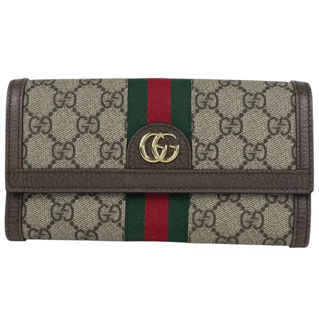 Gucci Wallet GG Pattern Sherry Line Web Beige Green in Beige Coated canvas from The Reluxe