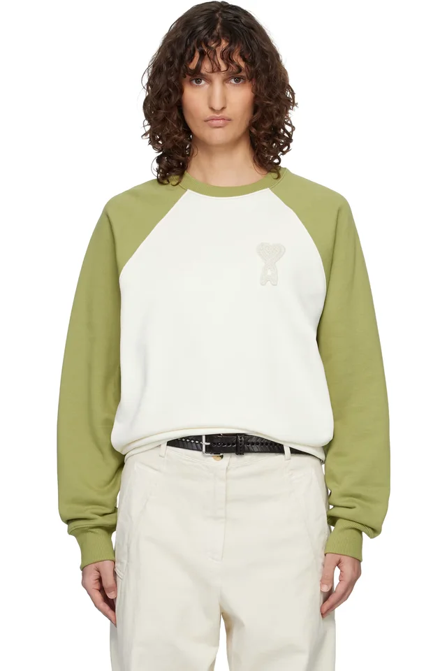 Off-White & Navy Cotton Knitted Ami de Coeur Sweatshirt, image 1 of 1 from SSENSE