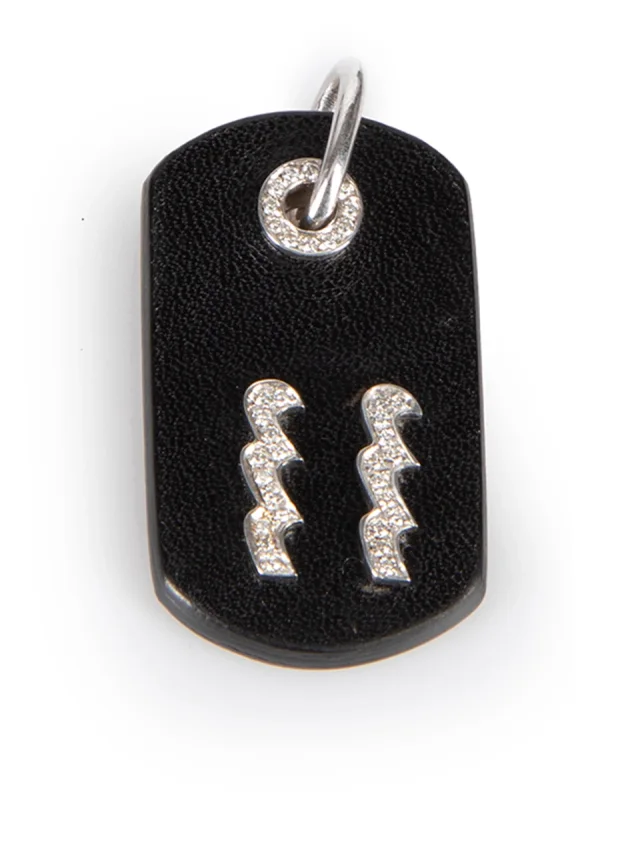 Gucci Black Leather & 18kt Diamond Aquarius Dog Tag Pendant from Csd