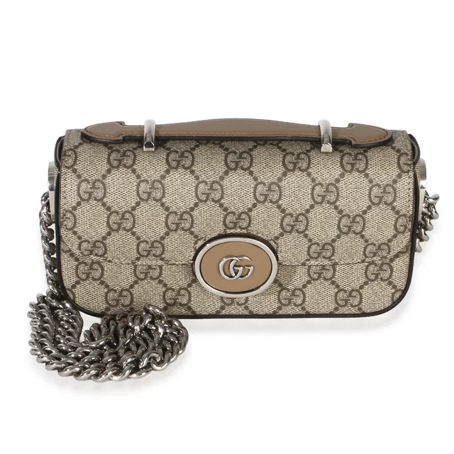 Gucci Beige Ebony Gg Supreme Senna Petite Top Handle Chain Shoulder Bag Brown Canvas Handbag in Brown Canvas from HEWI