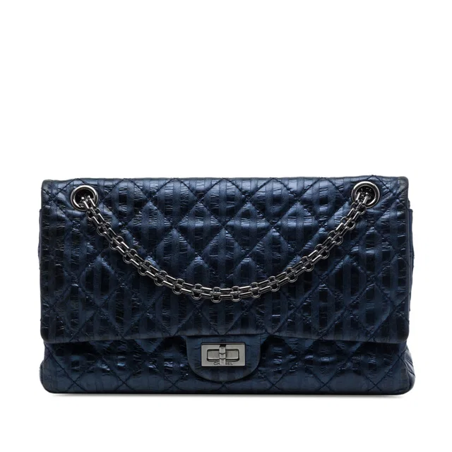 Blue Chanel Quilted Metallic Striped Aged Calfskin Reissue 2.55 Accordion Flap 226 Shoulder Bag in Blue Calfskin from Designer Revival