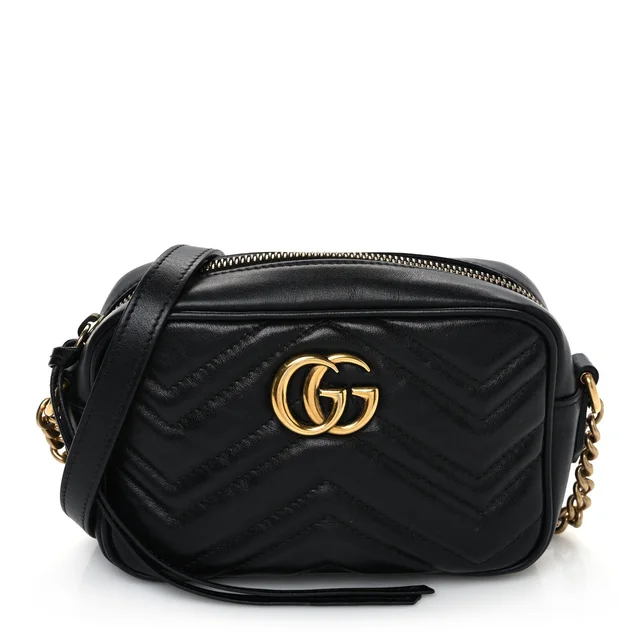 Gucci Mini GG Marmont Matelasse Calfskin Chain Shoulder Bag - Black in Black Calfskin from H&T