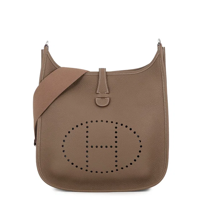 Hermès Evelyne3 Etoupe Taurillon Clemence Size PM in Taupe Clemence leather from GALLERY RARE