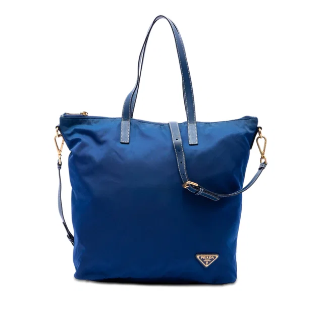 Blue Prada Tessuto Zip Top Convertible Tote Satchel in Blue Nylon from Designer Revival