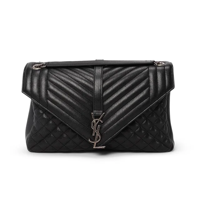 Saint Laurent Large Monogram Envelope Satchel in Black Calfskin from Blue Spinach