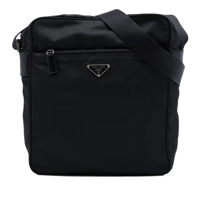 Black Prada Tessuto Zip Top Crossbody in Black Nylon from Designer Revival