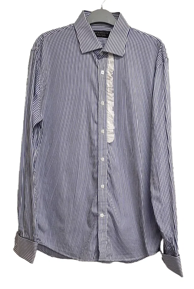 Burberry Striped Formal Cuff Link Shirt Blue Size: 15.5" collar in Blue Cotton from Oxfam Online Shop