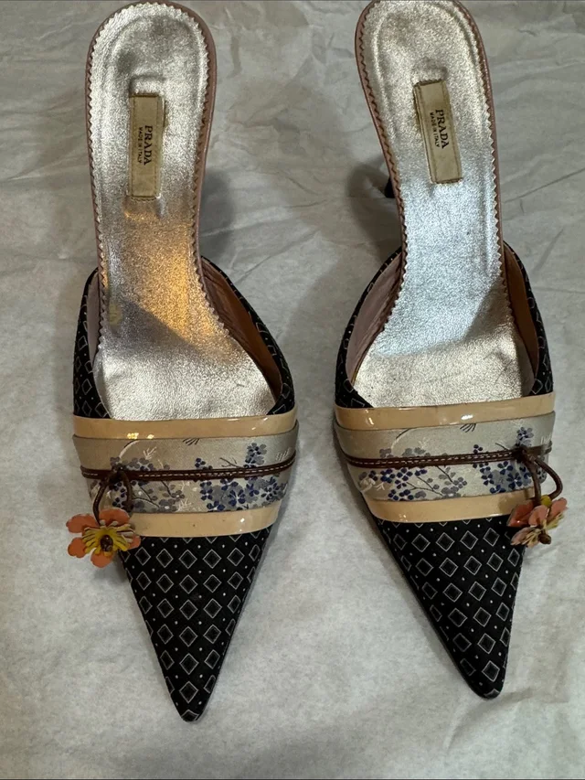 2003 Vintage Prada Silk Kimono Blue Mules Excellent Condition Size 8-.5 38 in blue Silk from Poshmark