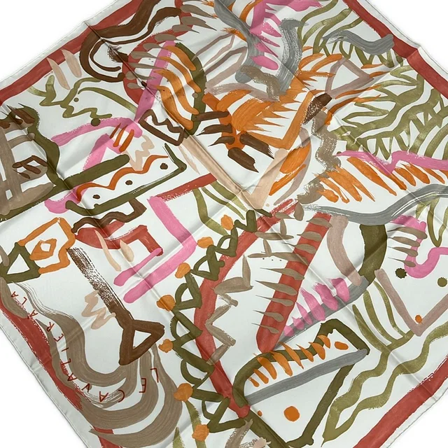 Hermès Scarf Carre 90 Ivory Beige Multi le Cavaliere Ala Trompette in White from The Reluxe