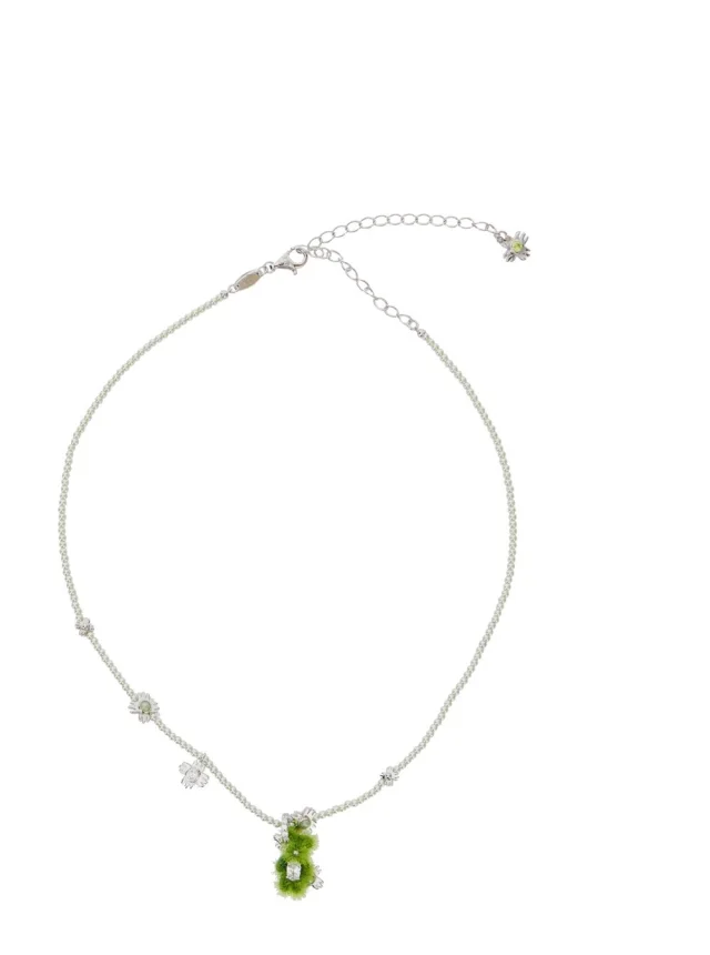 Yvmin Necklace 'Pearl Garden' with Bear Pendant in Green in Green 40% Silver 925 plated 18k from Gaudenzi Boutique, photo 1 of 1