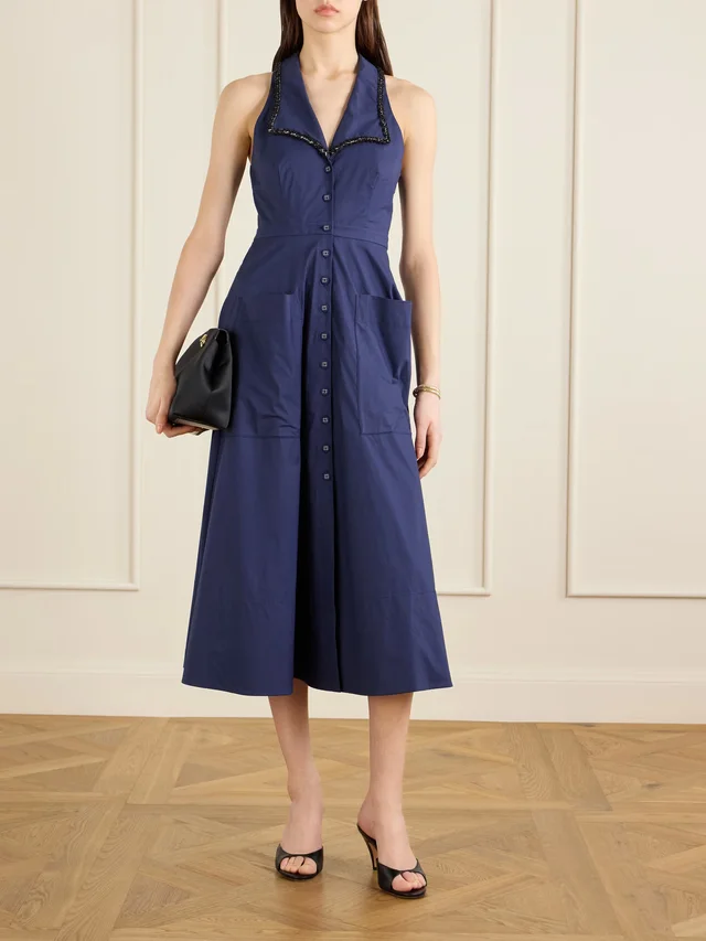 SALONI Jessica crystal-embellished cotton-blend poplin midi dress in Blue, photo 2 of 2 from NET-A-PORTER (Canada)