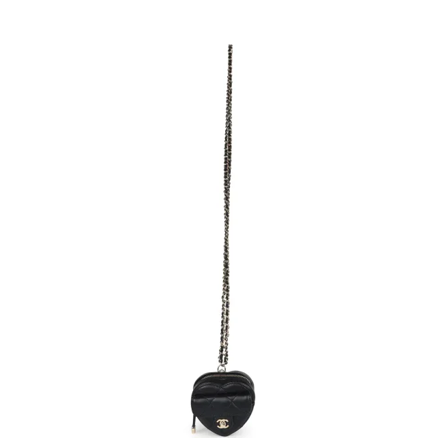 LONDON LOCATED* CHANEL MINI HEART NECKLACE Black Lambskin Leather with Champagne-Toned Metal in Black Lambskin from Luxury Promise, photo 4 of 14