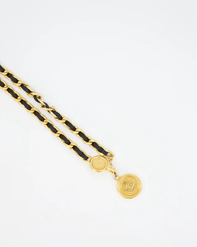 Chanel Vintage 24K Gold and Black Lambskin Leather Medallion Belt in Black Lambskin from Sellier, photo 4 of 5