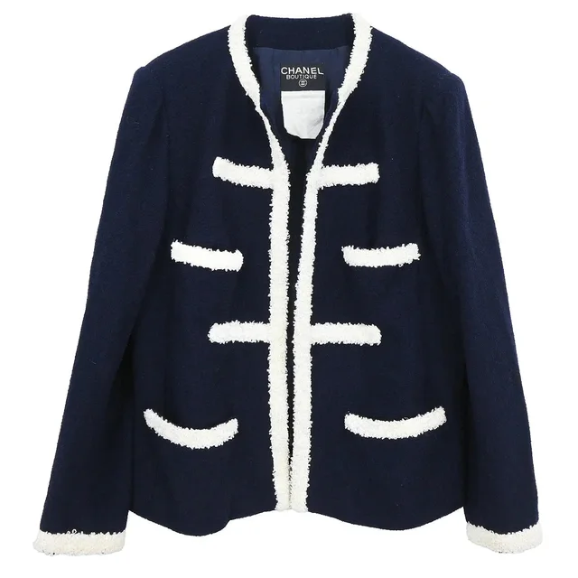 Chanel Collarless Jacket Navy #44 in Navy from AMORE Vintage Tokyo